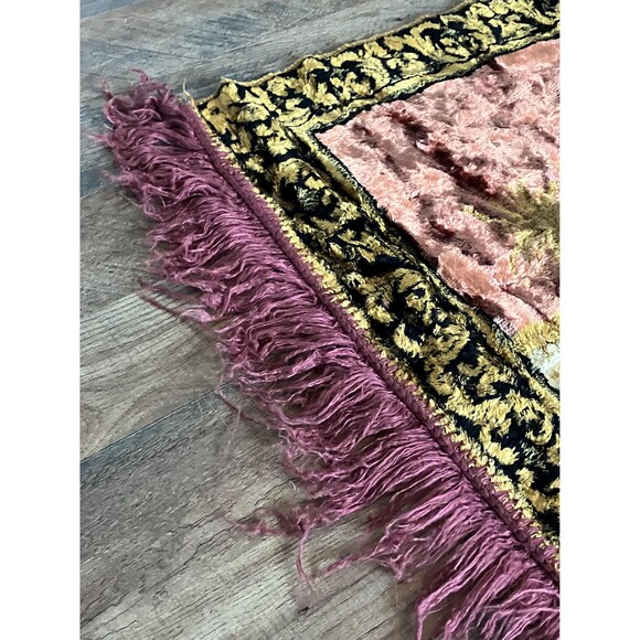 Large Vintage Lion Fringed Tapestry or Rug, 74 inches by 47 inches - Picture 8 of 9